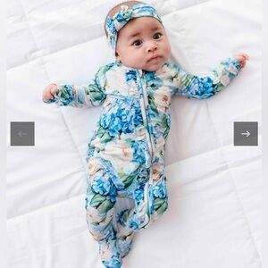 Bums & Roses Once in a Blue Bloom Bamboo Convertible Ruffle Footie Pajamas